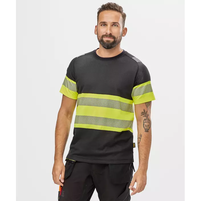 Snickers T-shirt 2538, Black/Hi-Vis Yellow, large image number 1