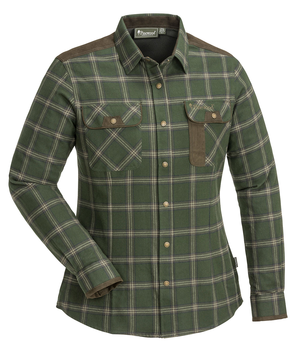Pinewood Prestwick Exclusive dame flannelskjorte, Mosgr&oslash;n/M&oslash;rkebrun, Mosgr&oslash;n/M&oslash;rkebrun, swatch