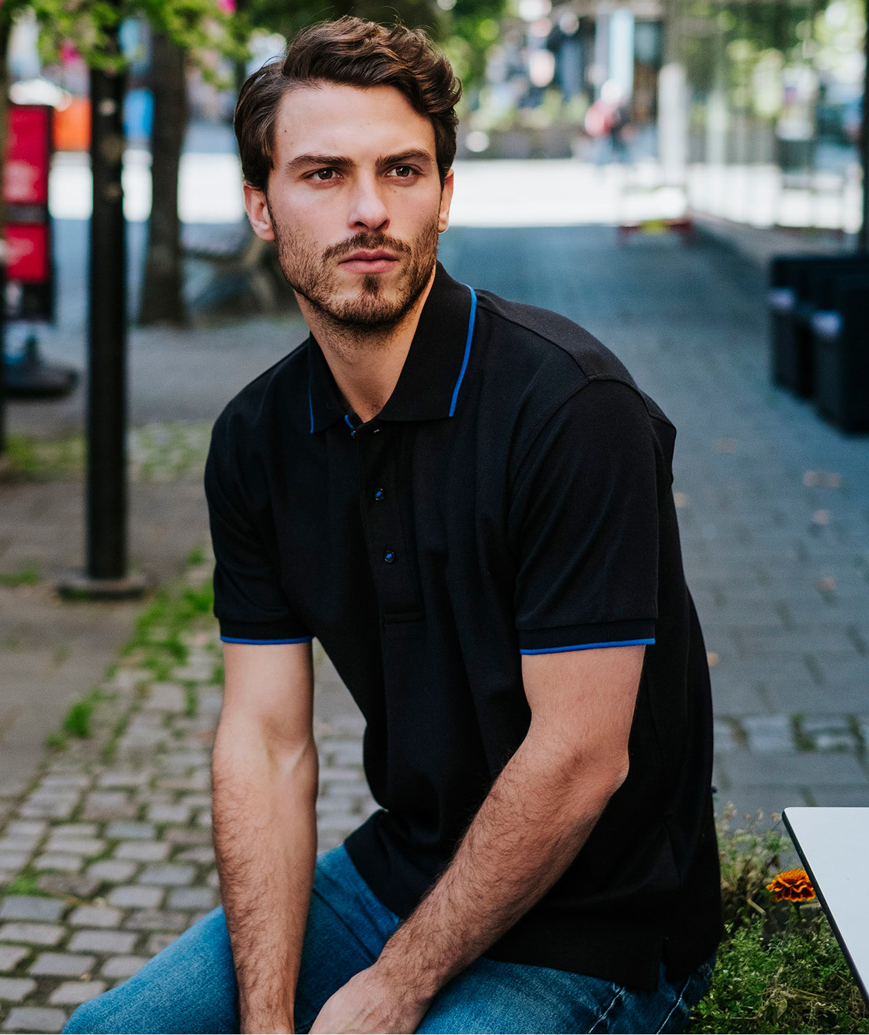 YOU Benidorm polo, Svart/kornbl&aring;, large image number 1