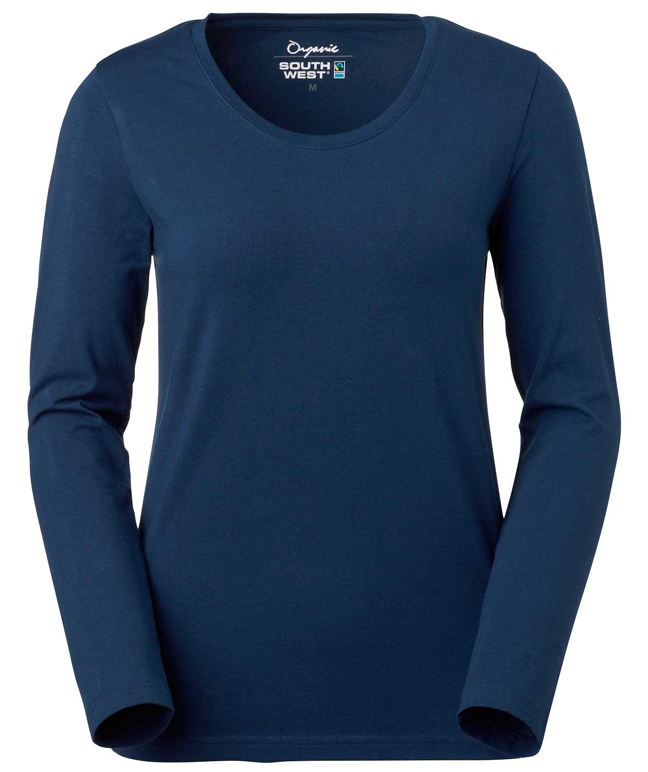 South West Lily organic long-sleeved women's T-shirt, Indigo Blue, Indigo Blue, swatch