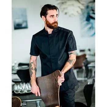 Segers modern fit chefs shirt with short sleeves and snapbuttons, Black