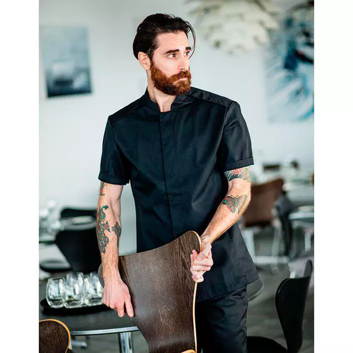 Segers modern fit chefs shirt with short sleeves and snapbuttons, Black, large image number 1