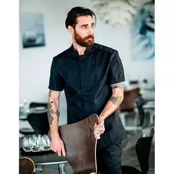 Segers modern fit kortærmet kokkeskjorte med trykknapper, Sort