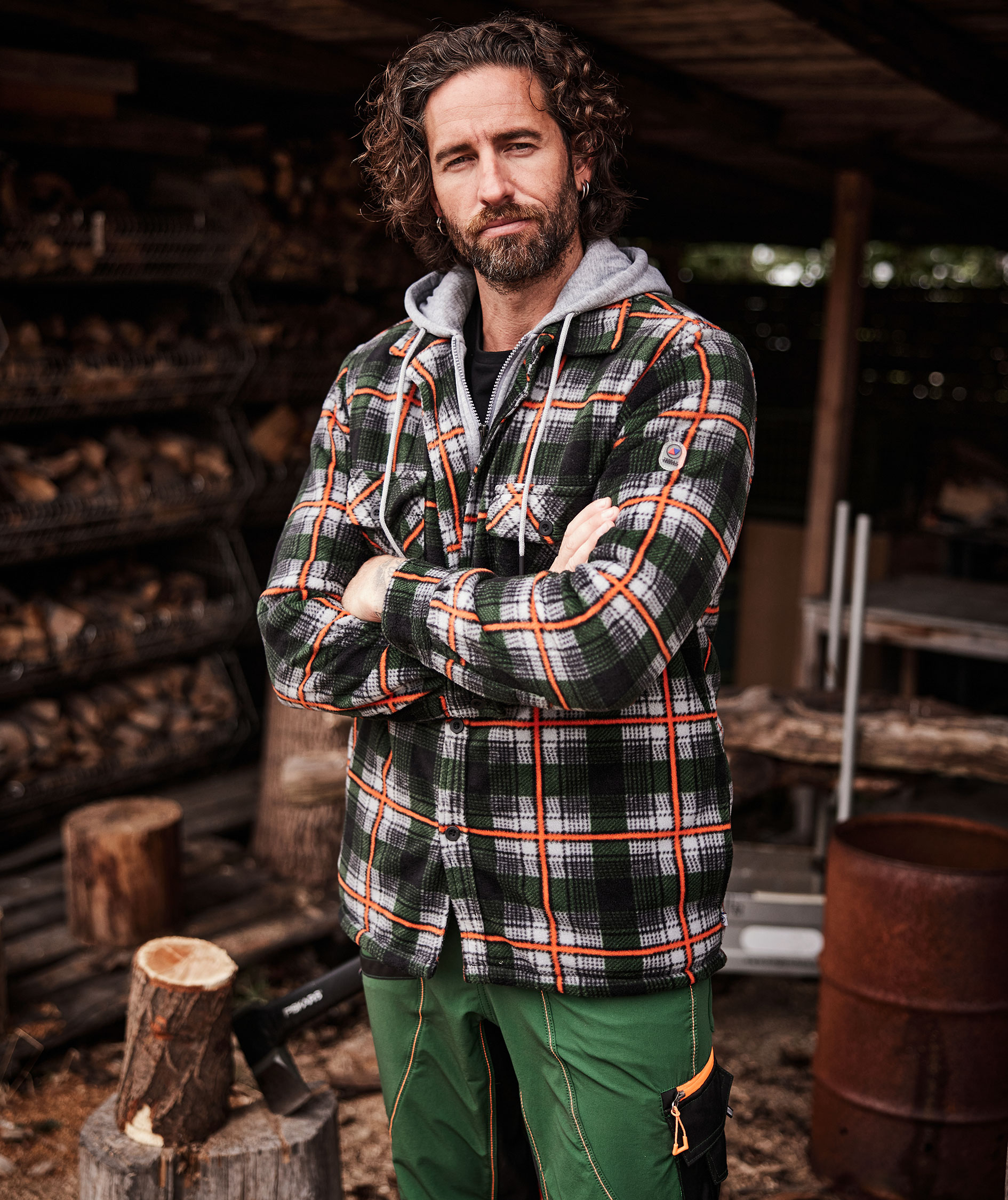 Terrax shirt jacket, Forest Green/Orange