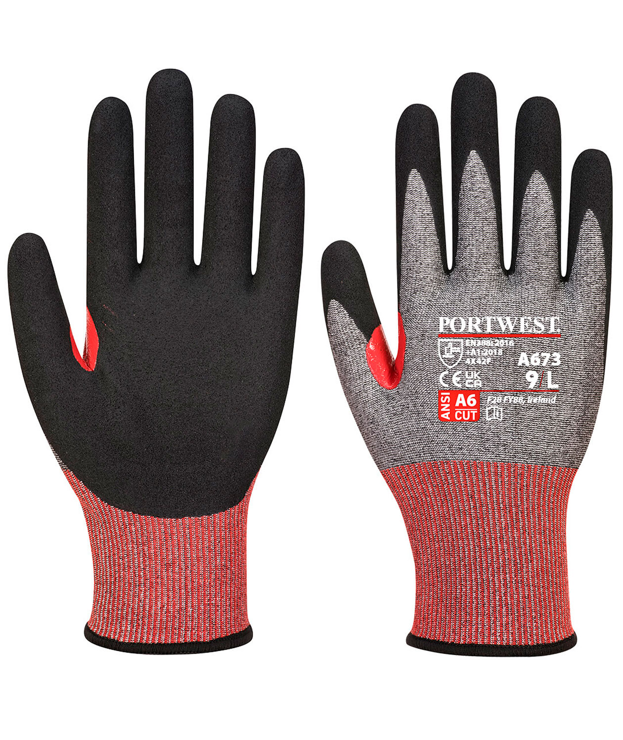 Portwest A673 sk&auml;rskyddshandskar Cut F, Svart/R&ouml;d, large image number 0
