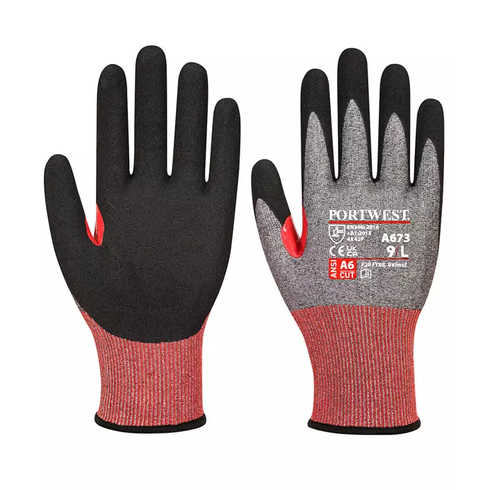 Portwest A673 cut protection gloves Cut F, Black/Red, large image number 0