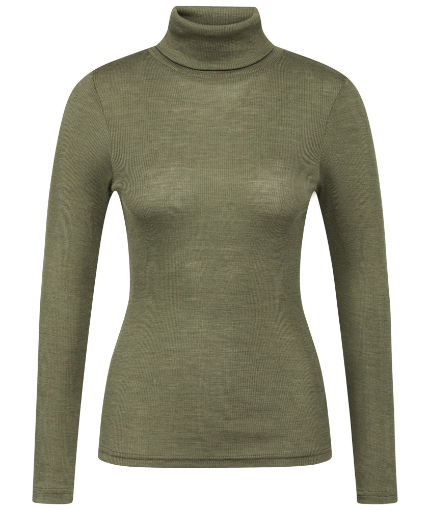 Claire Woman Alys women's knitted pullover with merino wool, Olivine melange
