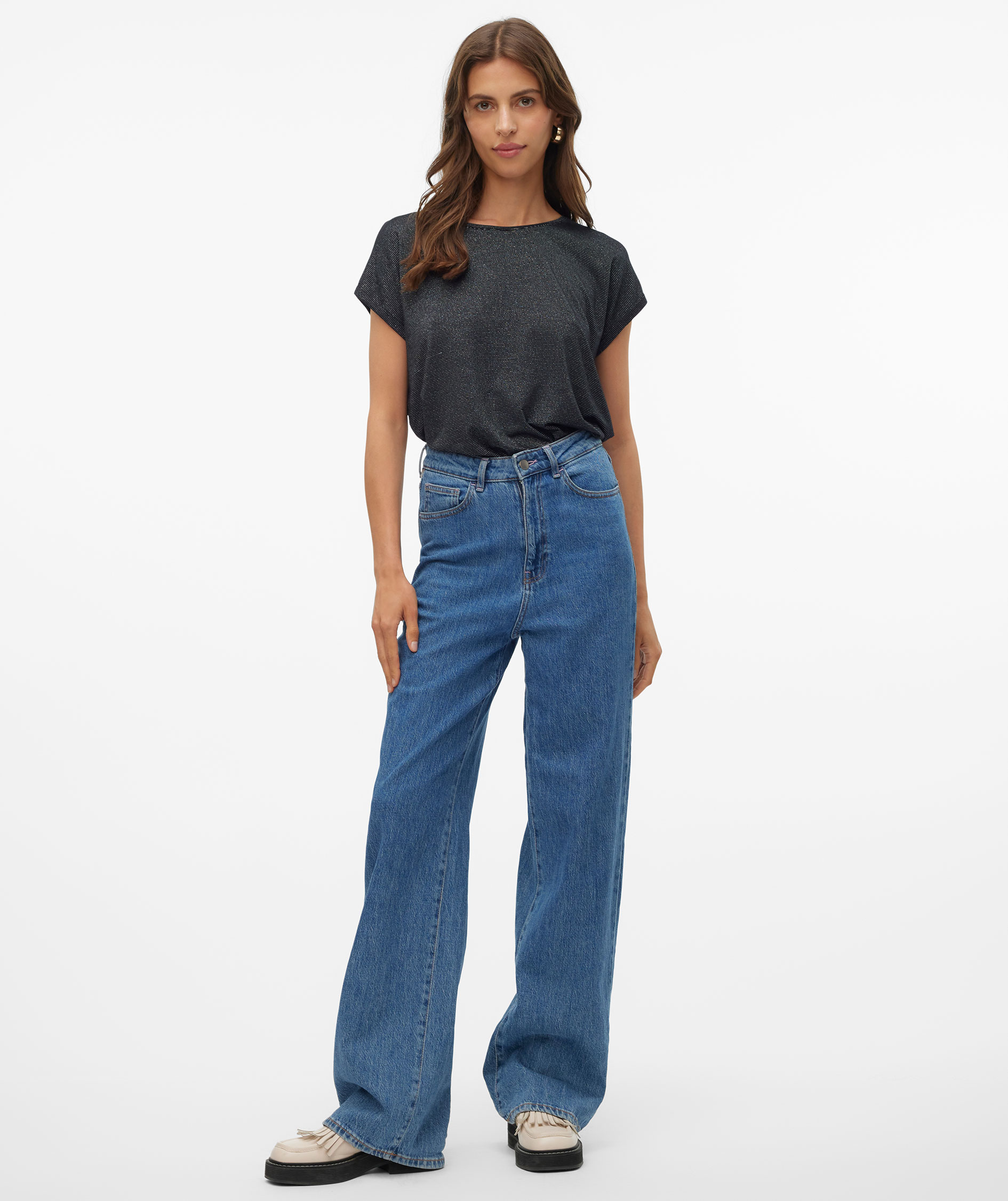 Vero Moda VMLAVA GLITTER women's T-shirt, Black/Silver Lurex, large image number 4