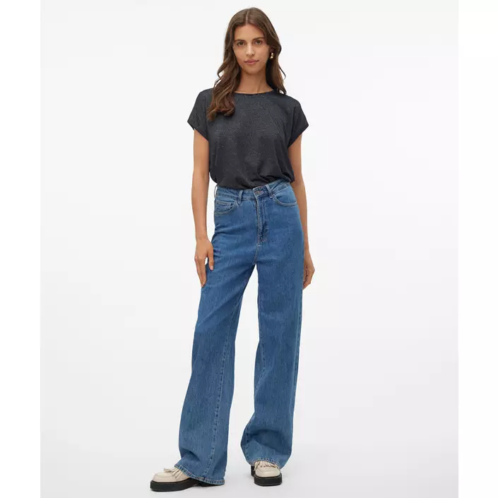 Vero Moda VMLAVA GLITTER dame T-shirt, Black/Silver Lurex, large image number 4