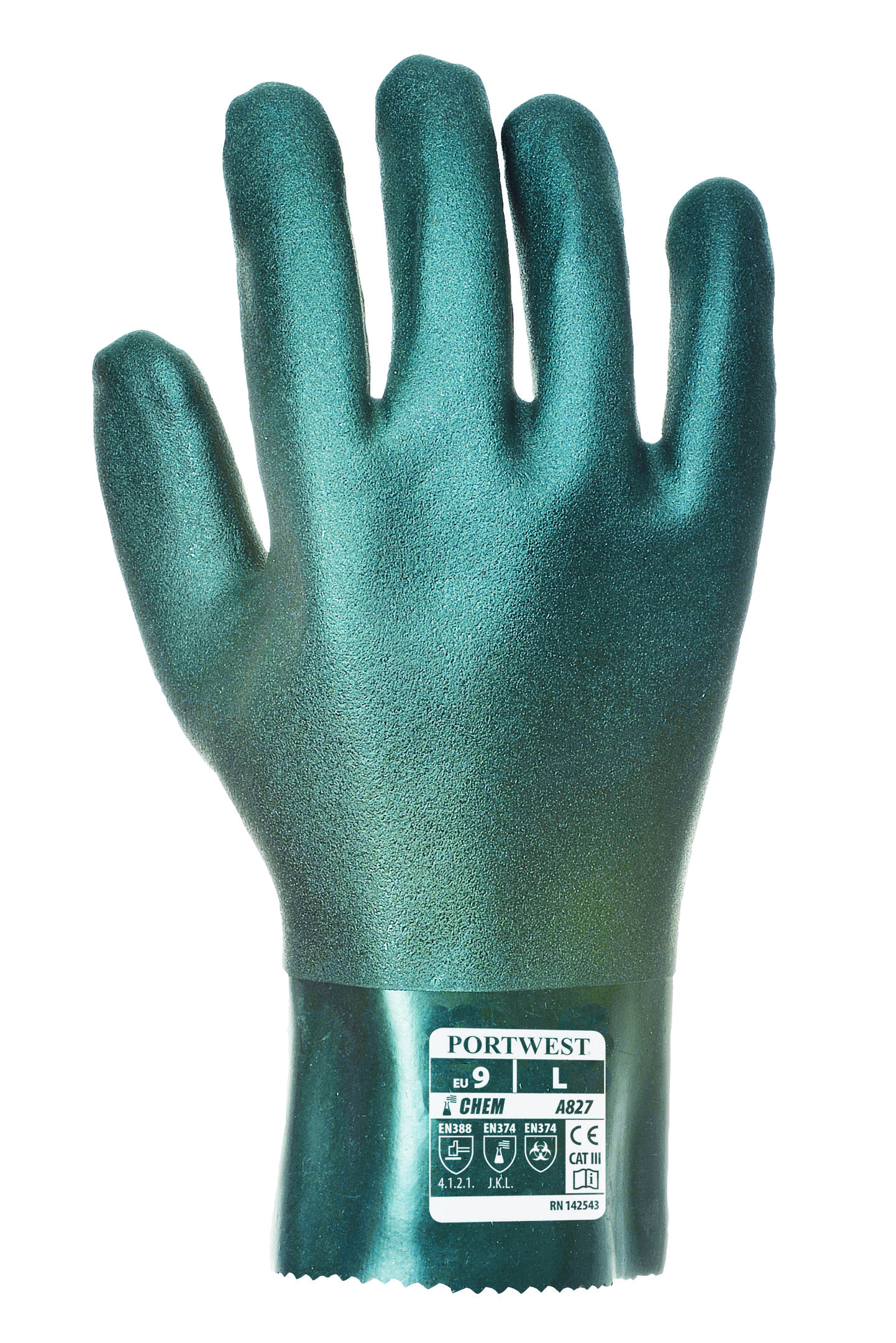 Portwest A827 PVC chemical gloves 27 cm, Green, Green, large image number 2