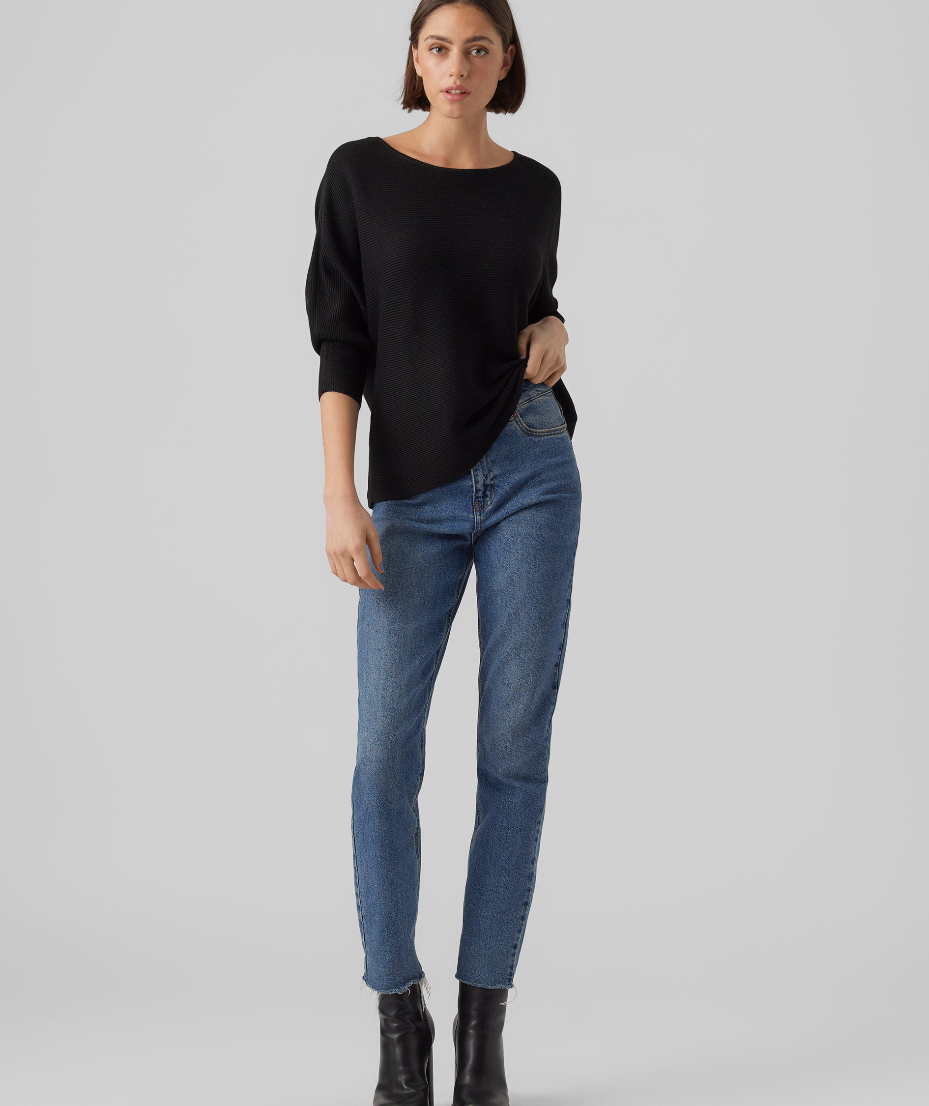 Vero Moda VMNORA 3/4 &auml;rm stickad tr&ouml;ja dam, Black, large image number 4