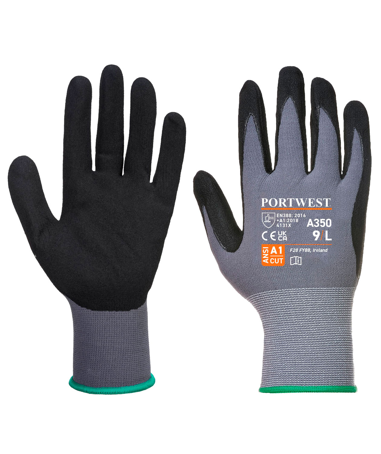 Portwest A350 DermiFlex arbeidshansker, Svart/Gr&aring;, large image number 0