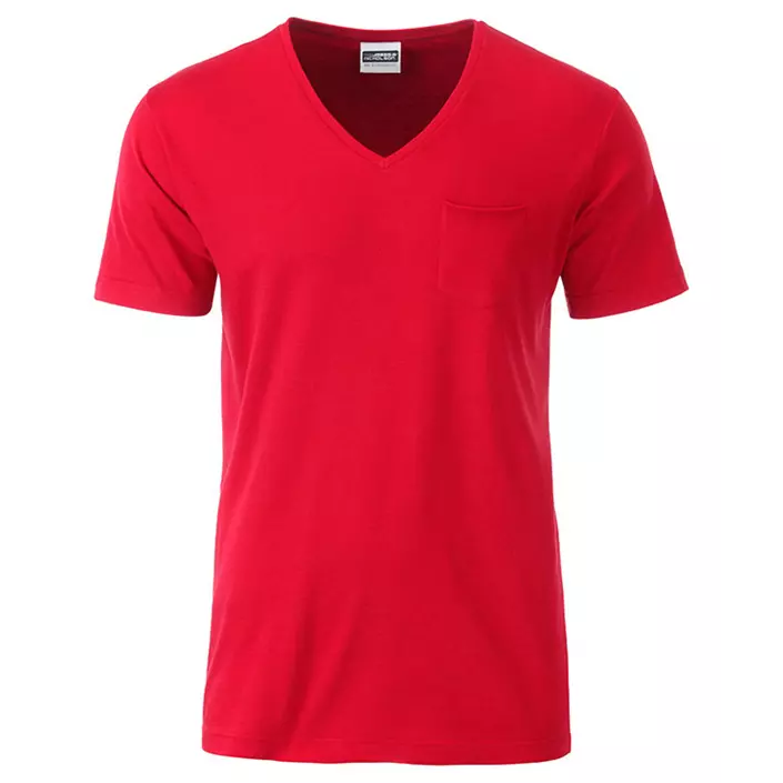James & Nicholson T-shirt with chestpocket, Red, large image number 0