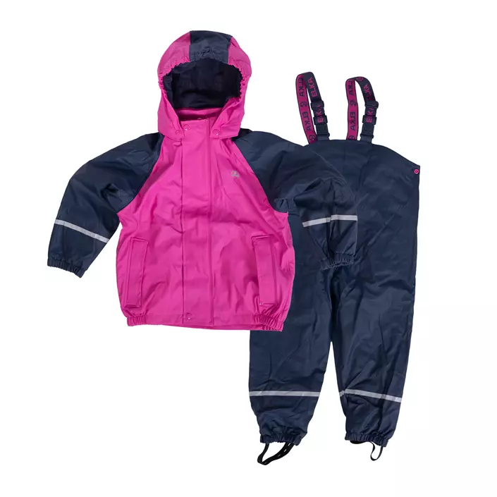 Elka regnsett med fleecefor for barn, Navy/Pink, large image number 0
