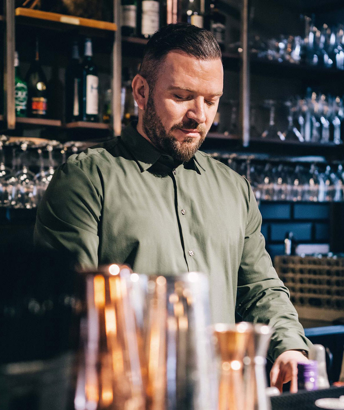 Segers 1013 Action stretch skjorta, Olivgr&ouml;n