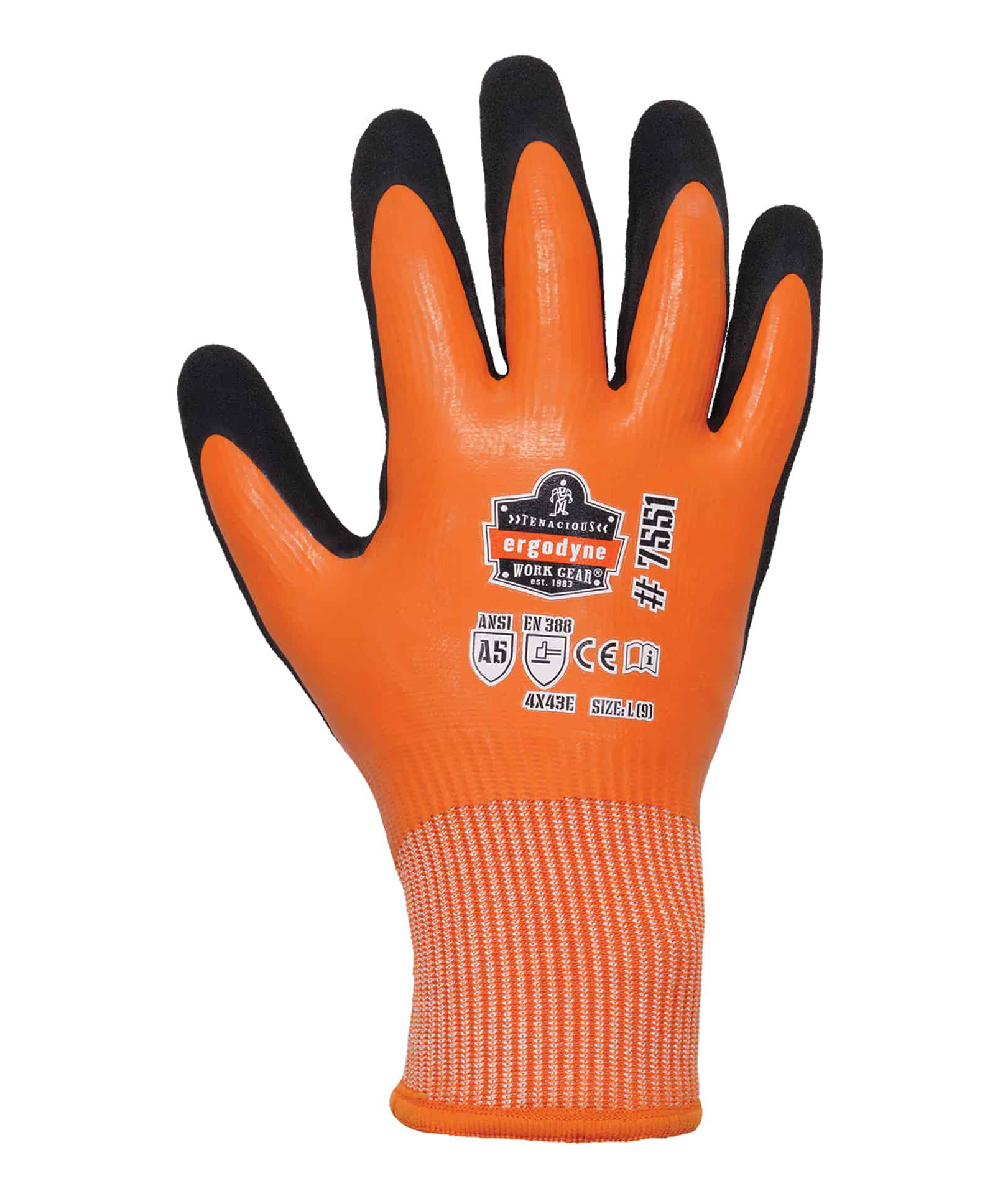 Ergodyne ProFlex 7551 vinterhandskar med sk&auml;rskydd Cut E, Black/Orange, large image number 4
