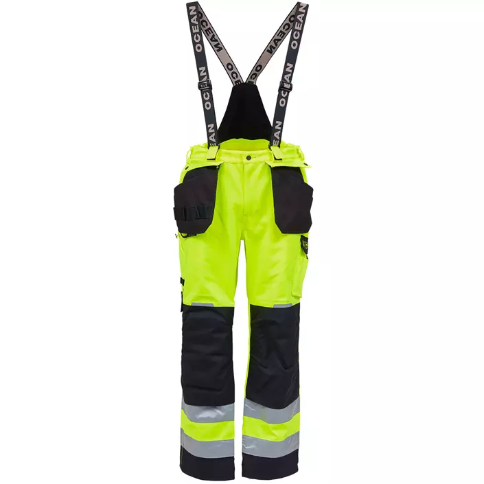 Ocean Abeko Åbo craftsmens trousers with braces Full stretch, Hi-vis Yellow/Black, large image number 0