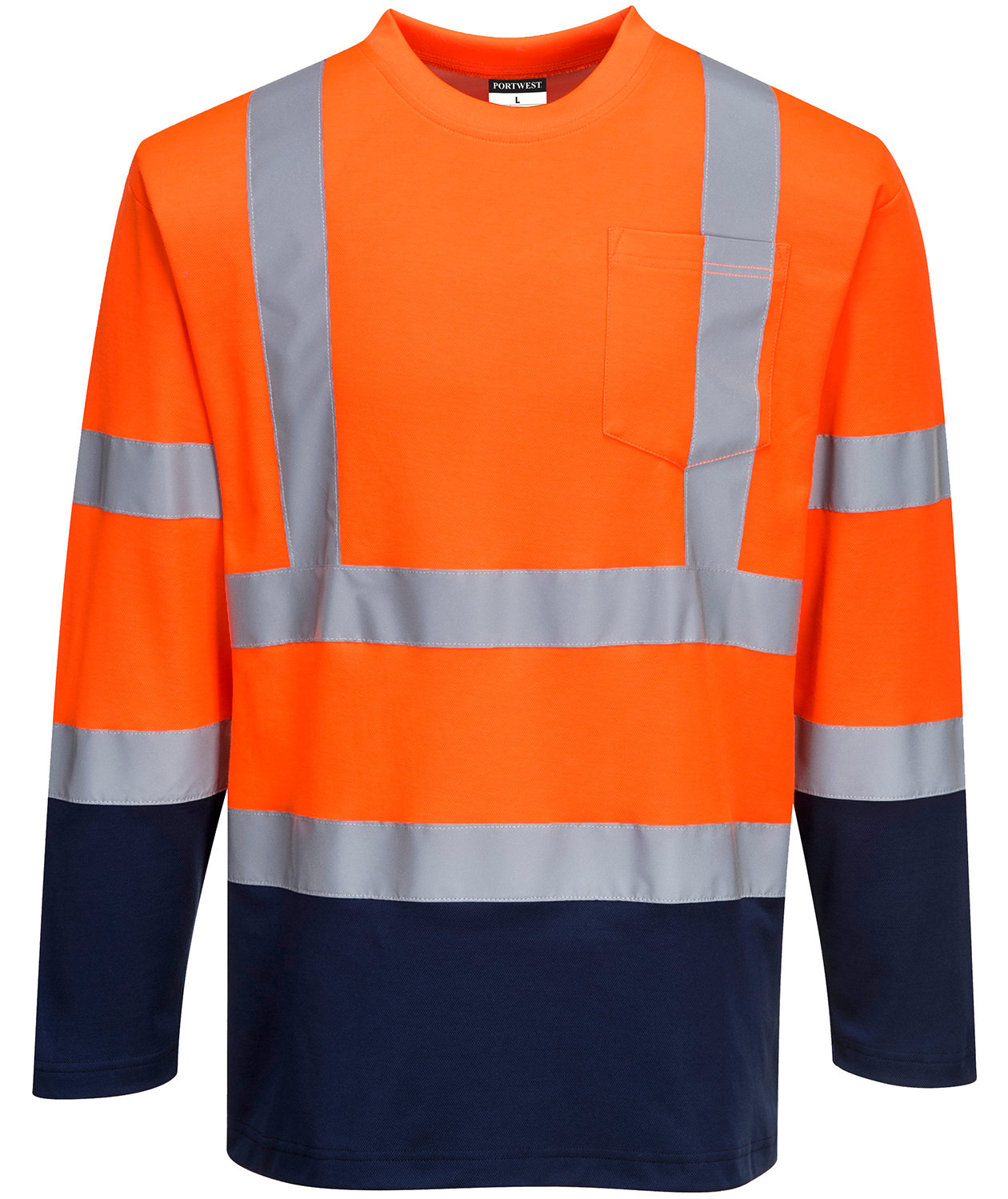 Portwest lang&auml;rmliges T-Shirt, Hi-vis Orange/Marine