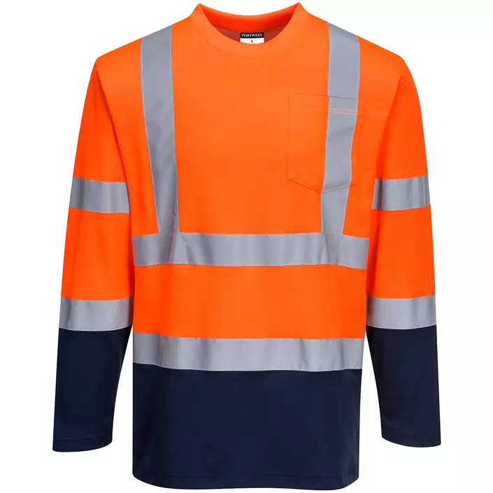 Portwest long sleeved T-shirt, Hi-vis Orange/Marine, large image number 0