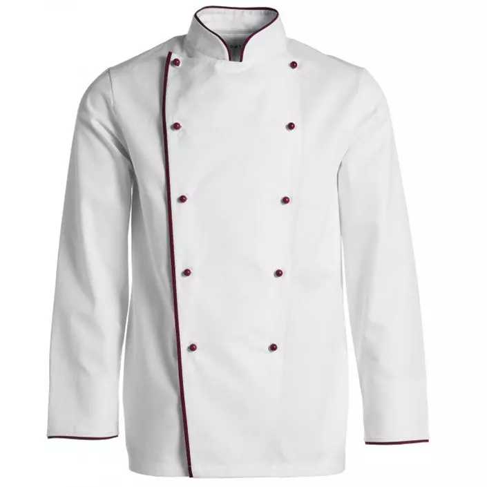Kentaur chefs jacket without buttons with piping, White - Bordeaux Piping, large image number 0