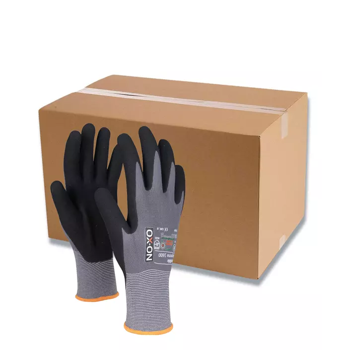 OX-ON Flexible Supreme 1600 work gloves (box with 144 pairs), Grey/Black, large image number 0