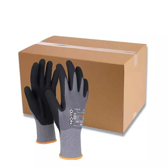 OX-ON Flexible Supreme 1600 work gloves (box with 144 pairs), Grey/Black, large image number 0