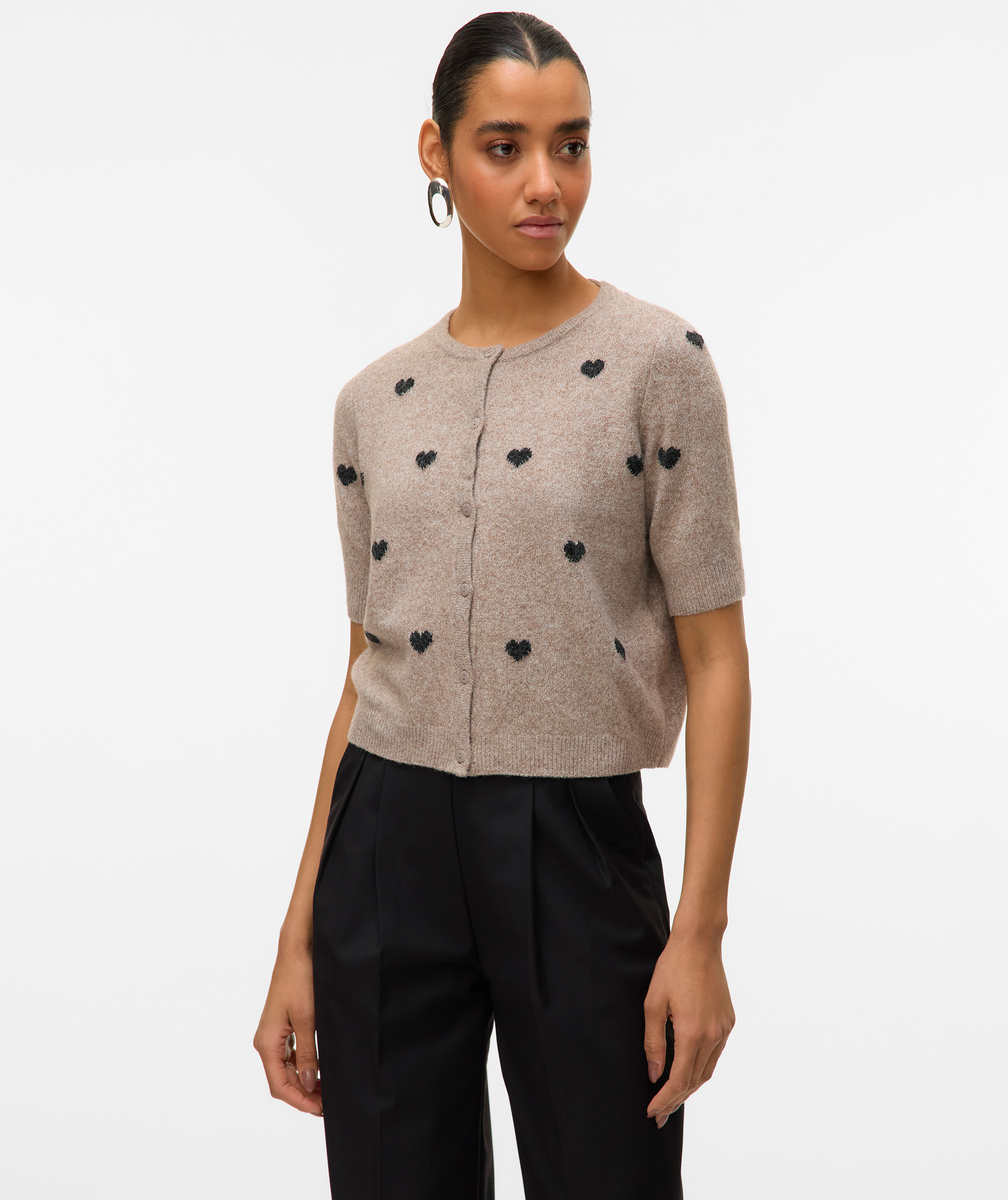 Vero Moda VMDOFFY INTARSIA kurz&auml;rmlige Damen Strickpullover, Moon Rock Melange