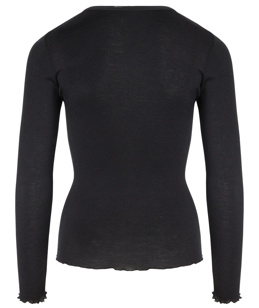 Claire Woman dame lang&aelig;rmet T-shirt med merinould, Sort, large image number 2