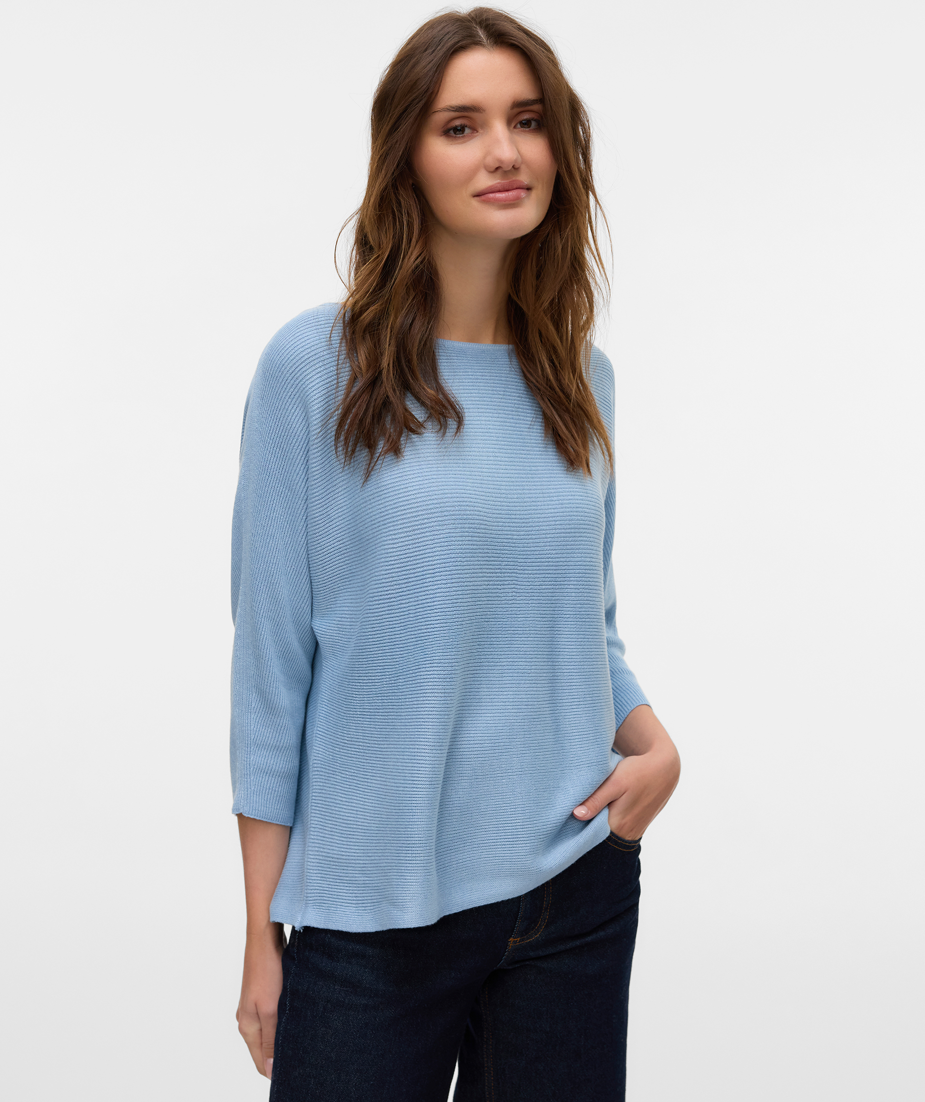 Vero Moda VMNORA 3/4-&Auml;rmel Damen Strickpullover, Cashmere Blue, large image number 5