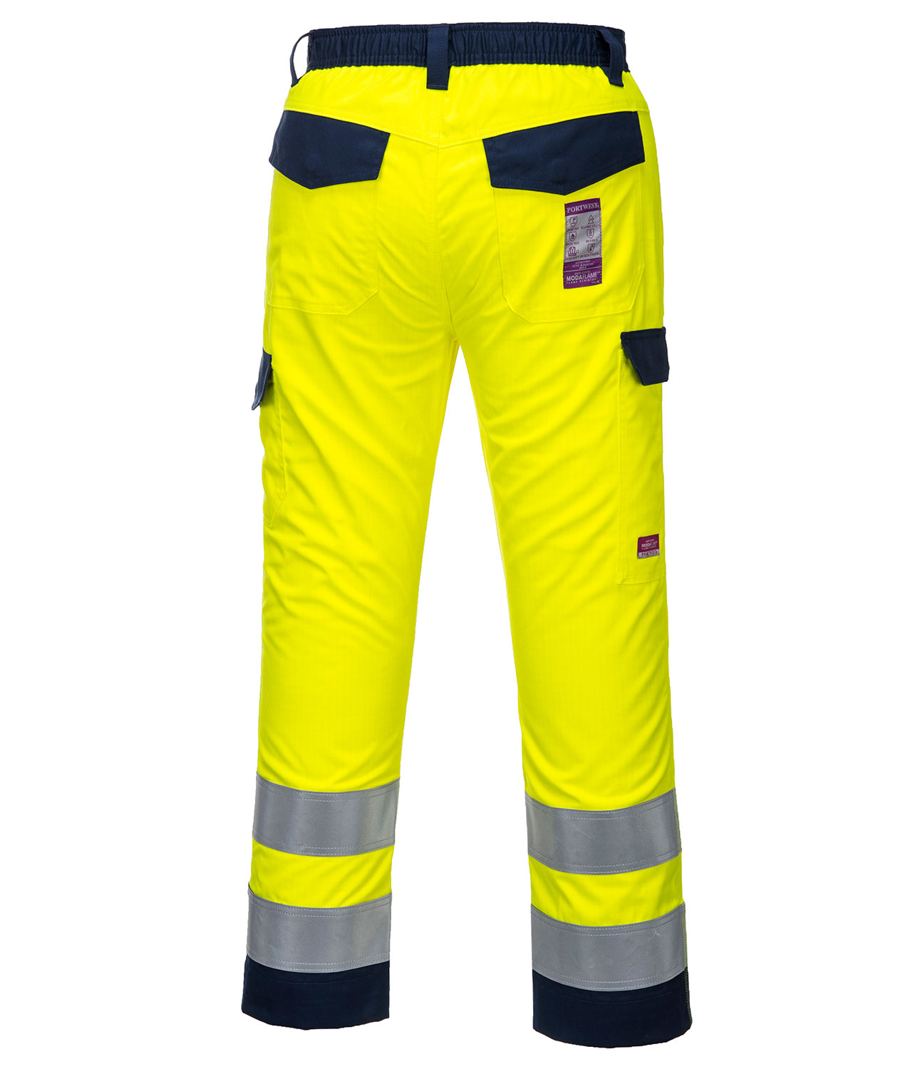 Portwest Modaflame work trousers, Hi-Vis yellow/marine, large image number 1