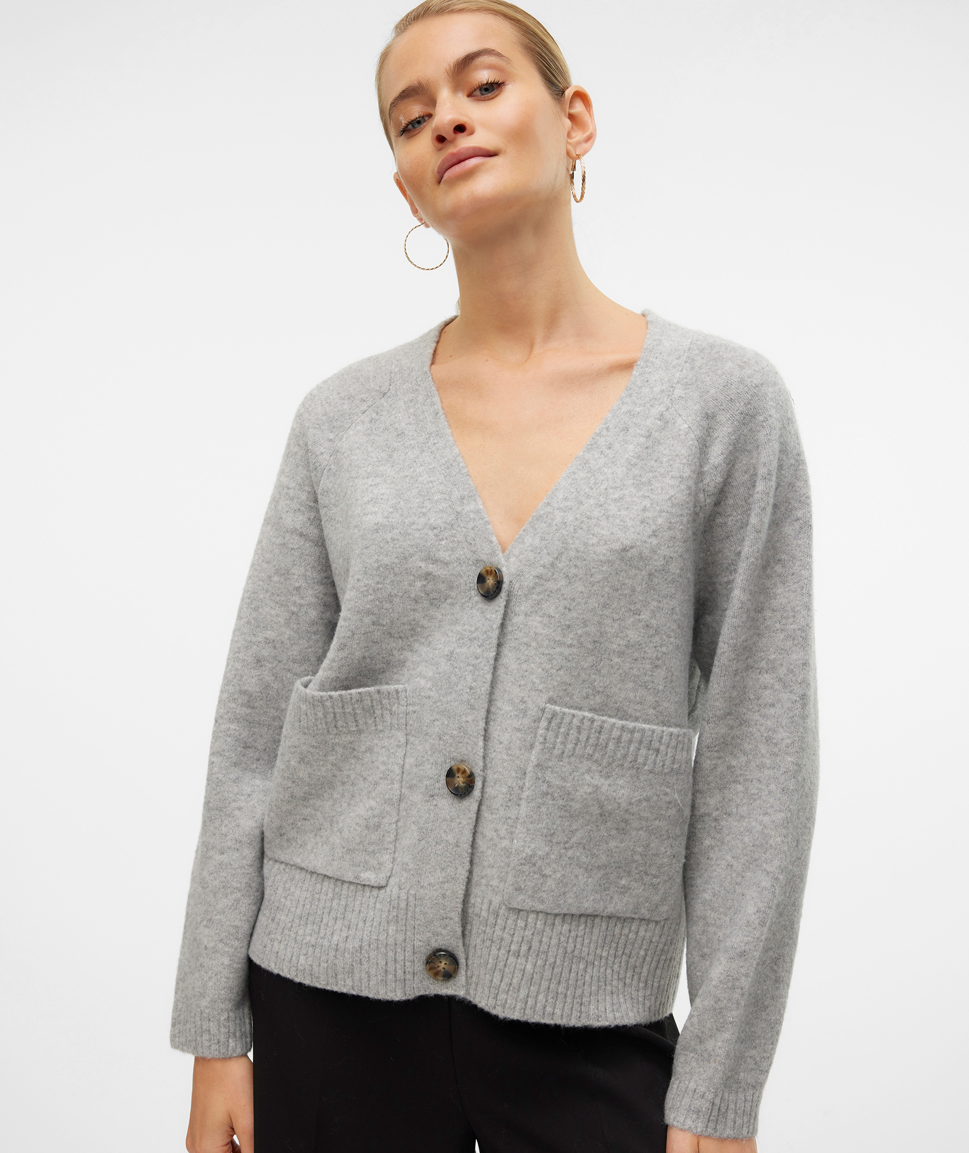 Vero Moda VMBOOM women's knitted cardigan, Light Grey Melange