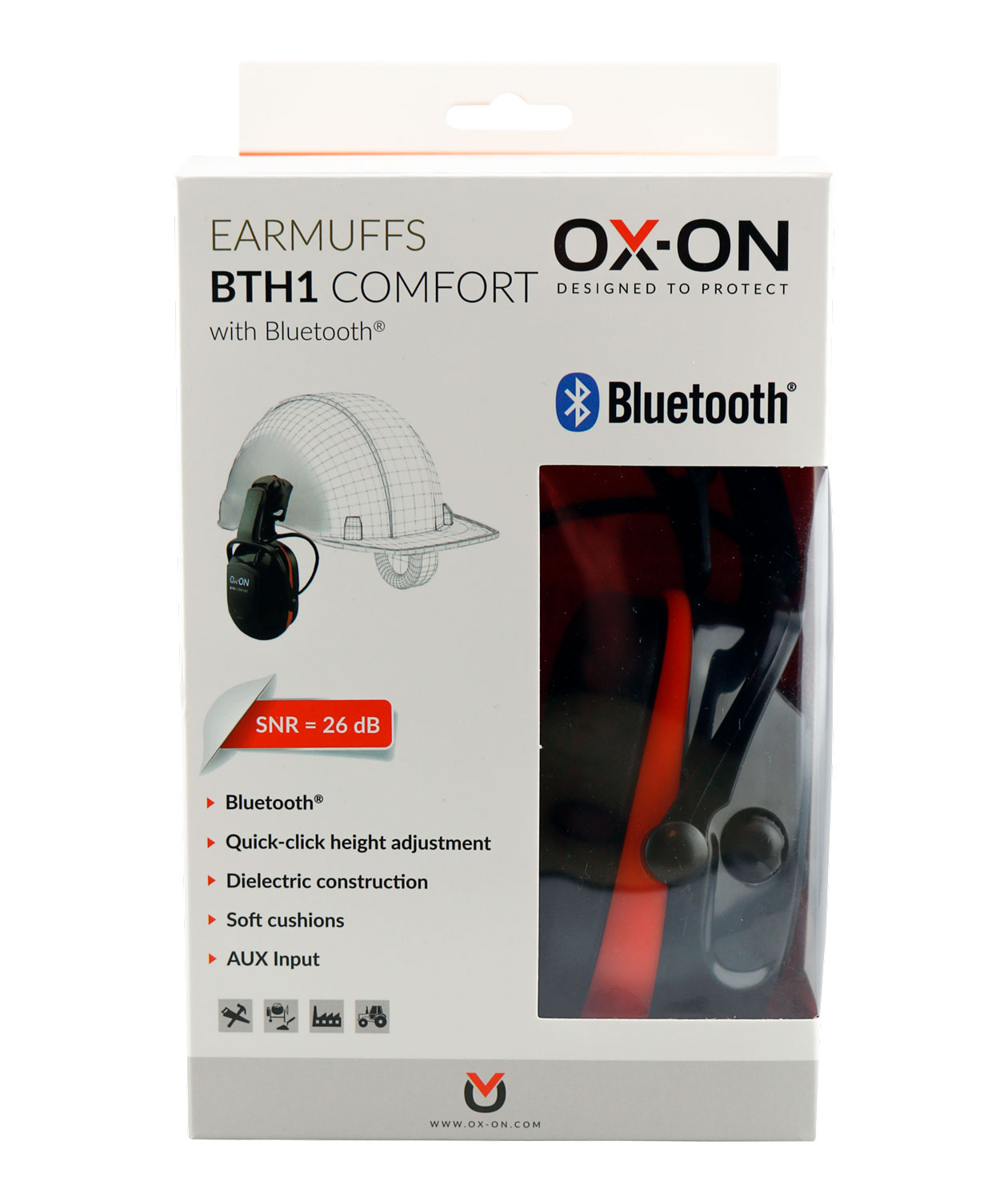 OX-ON BTH1 Comfort h&oslash;rev&aelig;rn med Bluetooth til hjelmmontering, Sort/R&oslash;d, Sort/R&oslash;d, large image number 1