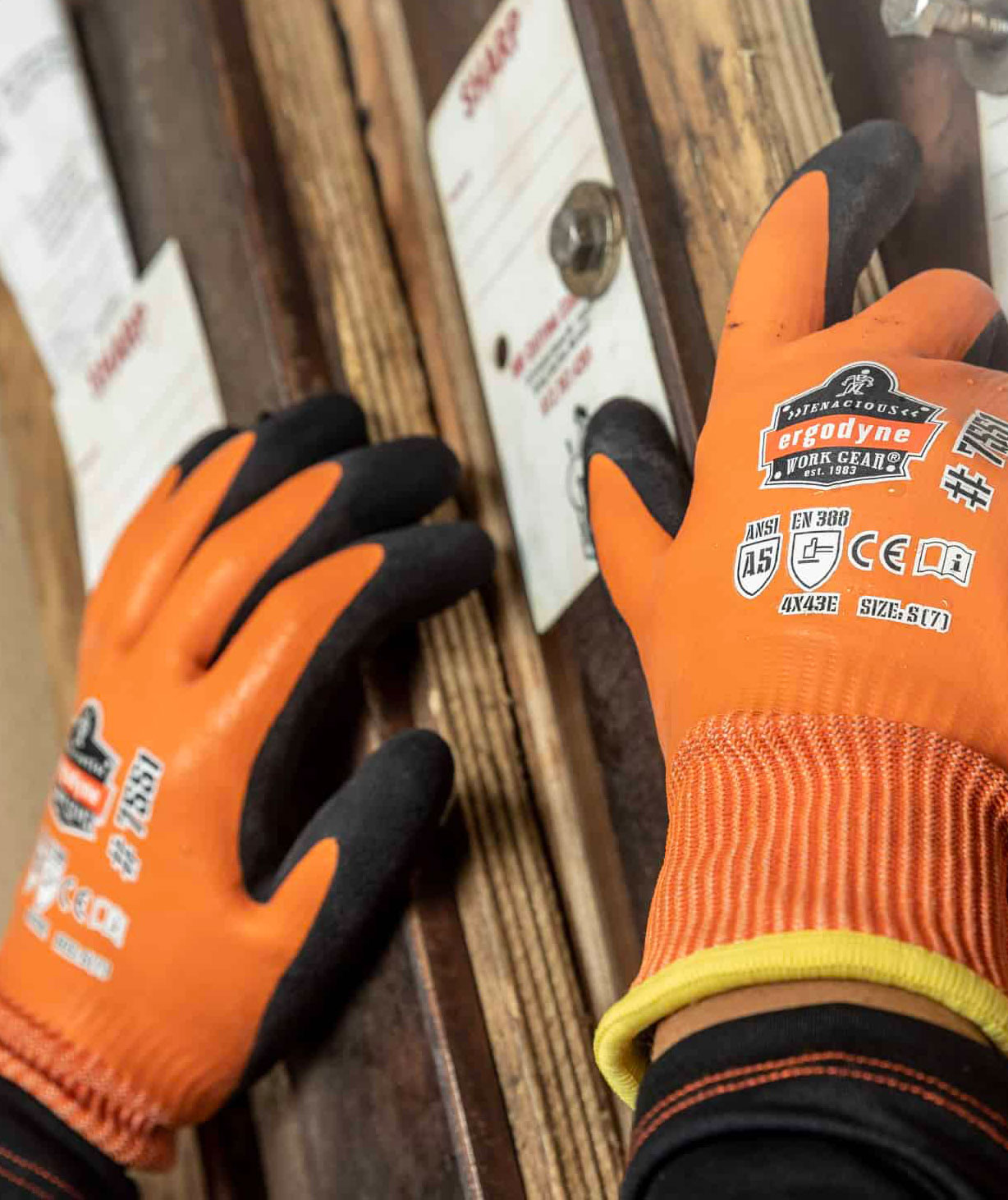 Ergodyne ProFlex 7551 vinterhandskar med sk&auml;rskydd Cut E, Black/Orange, large image number 3