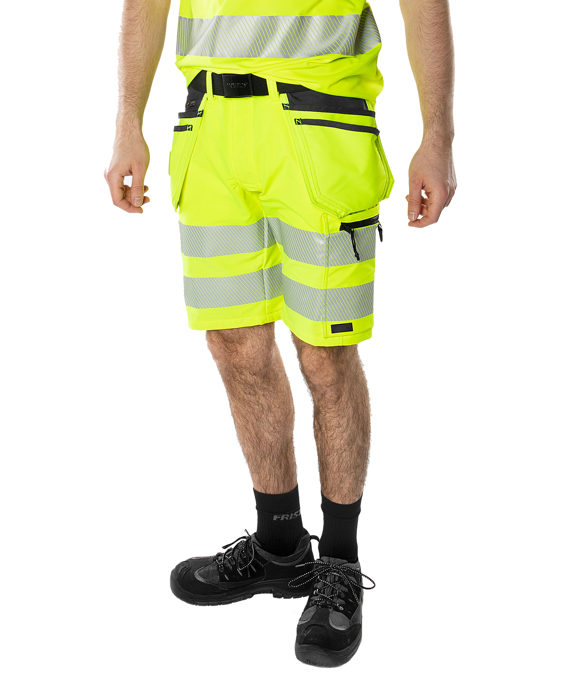 Fristads Green craftsman shorts 2646 GSTP, Hi-vis Yellow/Black