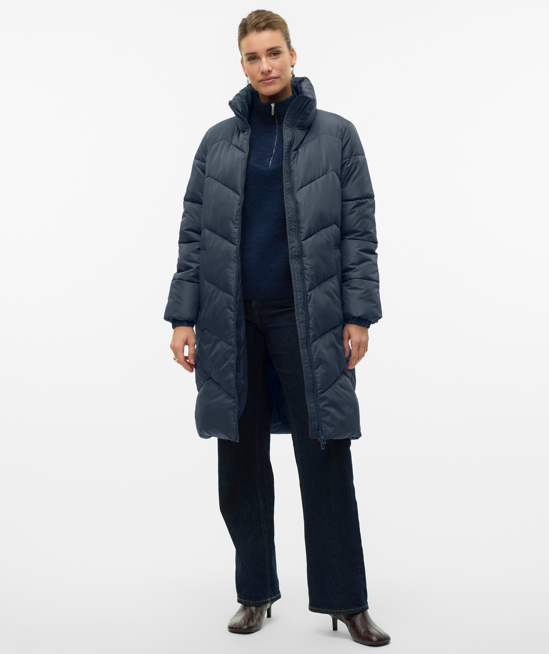 Vero Moda VMLIGARIO Langes Damen Steppjacke, Navy Blazer
