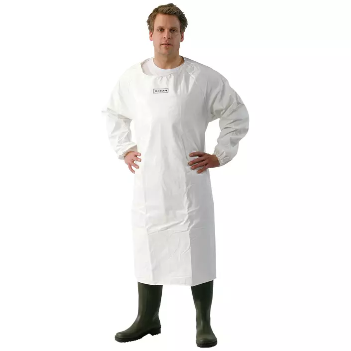 Ocean PU Comfort Heavy smækforklæde med ærmer, Hvid, large image number 0