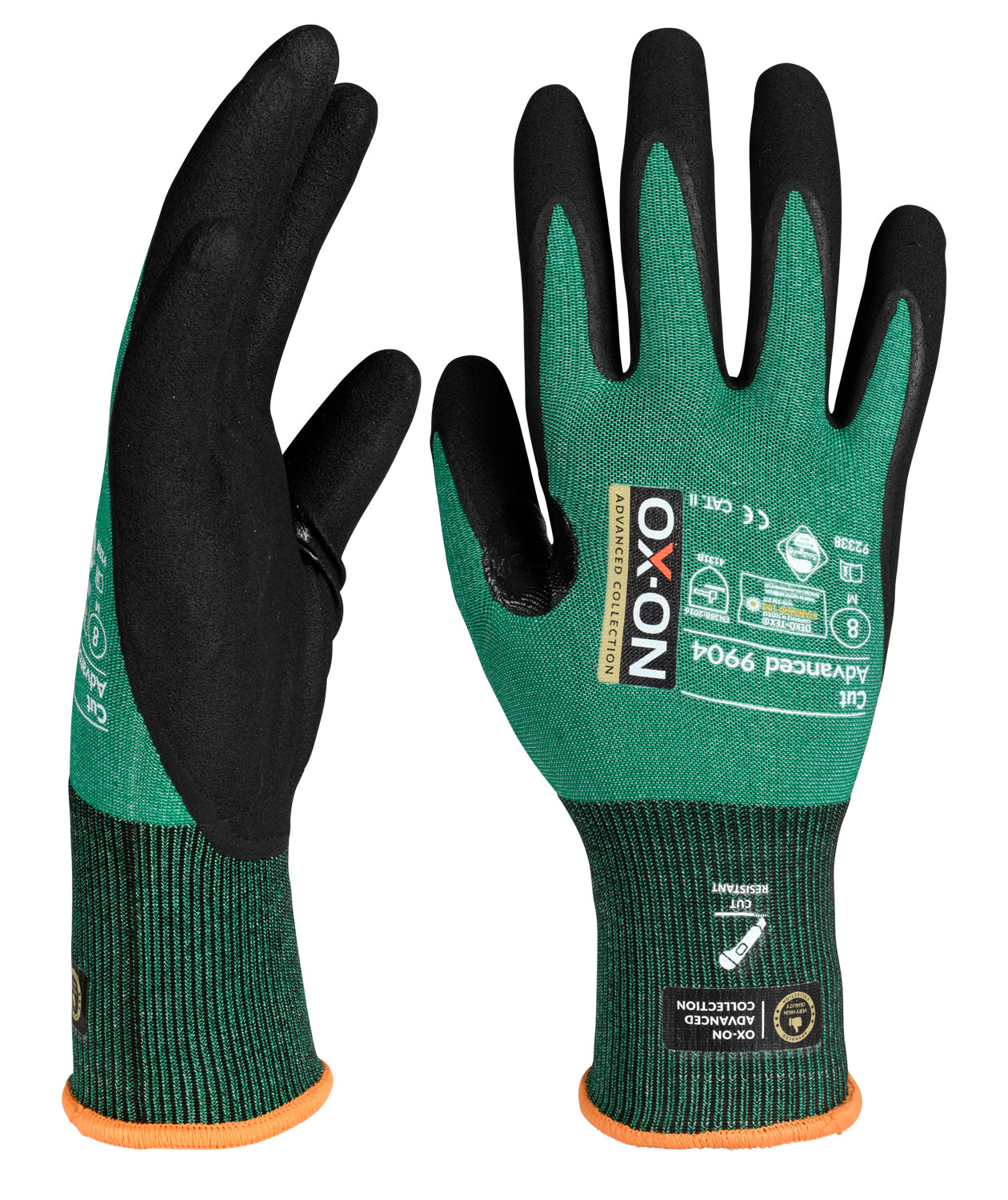 OX-ON Cut Advanced 9904 sk&aelig;rehandsker Cut B, Gr&oslash;n/Sort, large image number 2