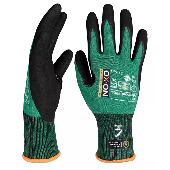 OX-ON Cut Advanced 9904 cut protection gloves Cut B, Green/Black, large image number 2