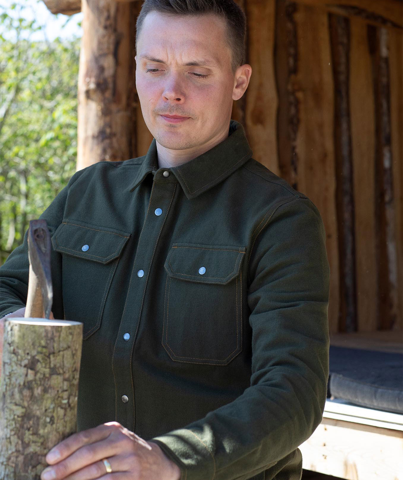 ID Modern fit flannelsskjorte, Oliven, large image number 1