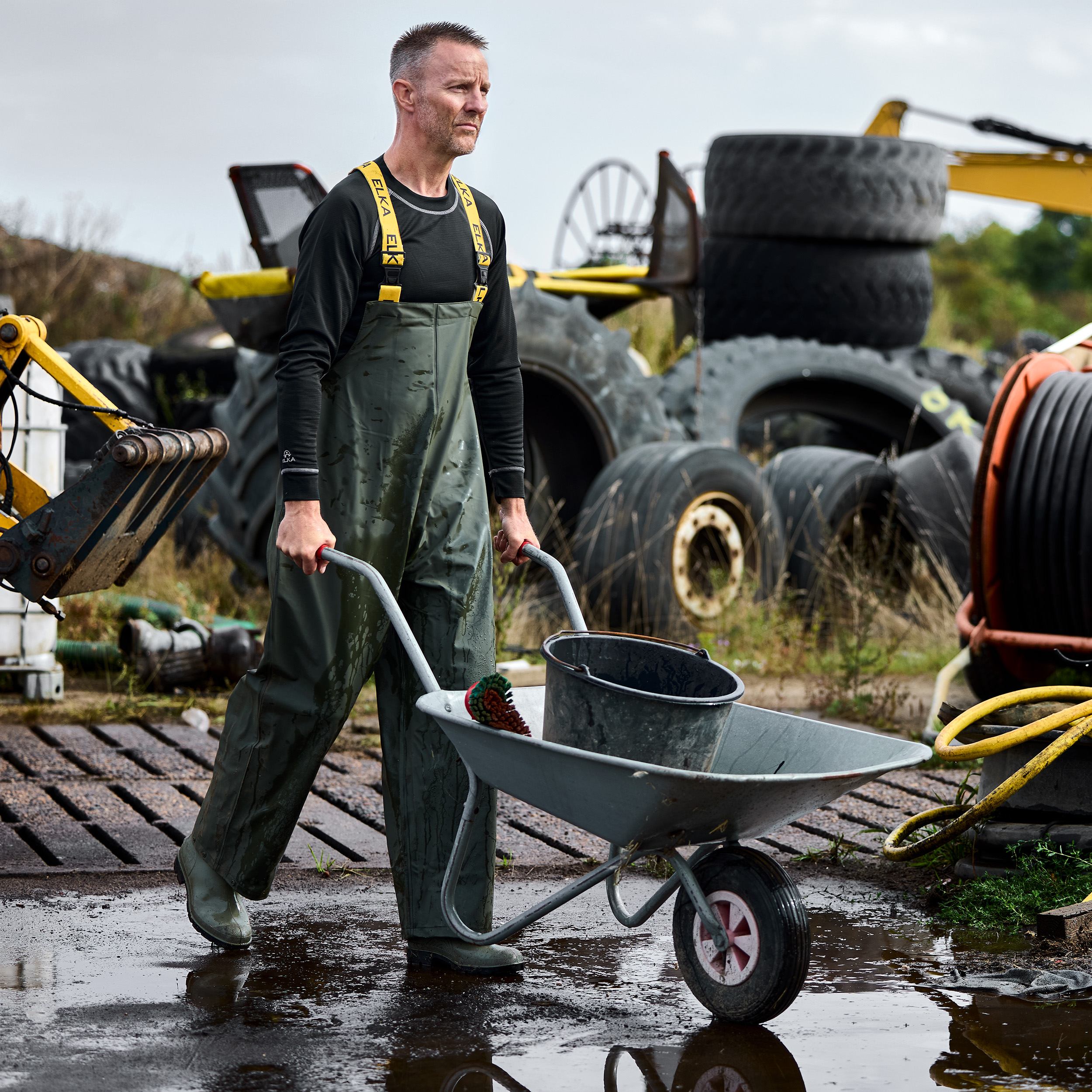 ELKA Elements PU/PVC rain bib and brace, Olive Green