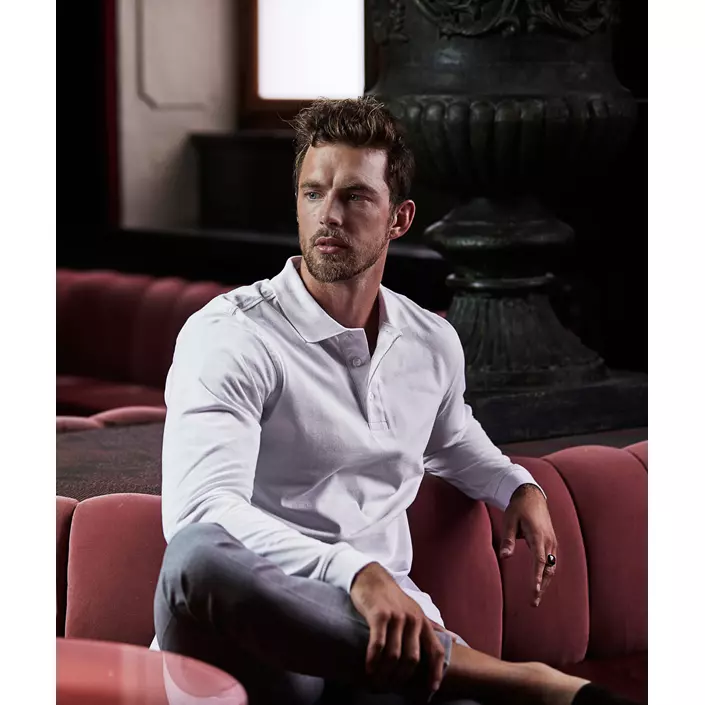 Tee Jays Luxury stretch langermet polo T-skjorte, Hvit, large image number 1