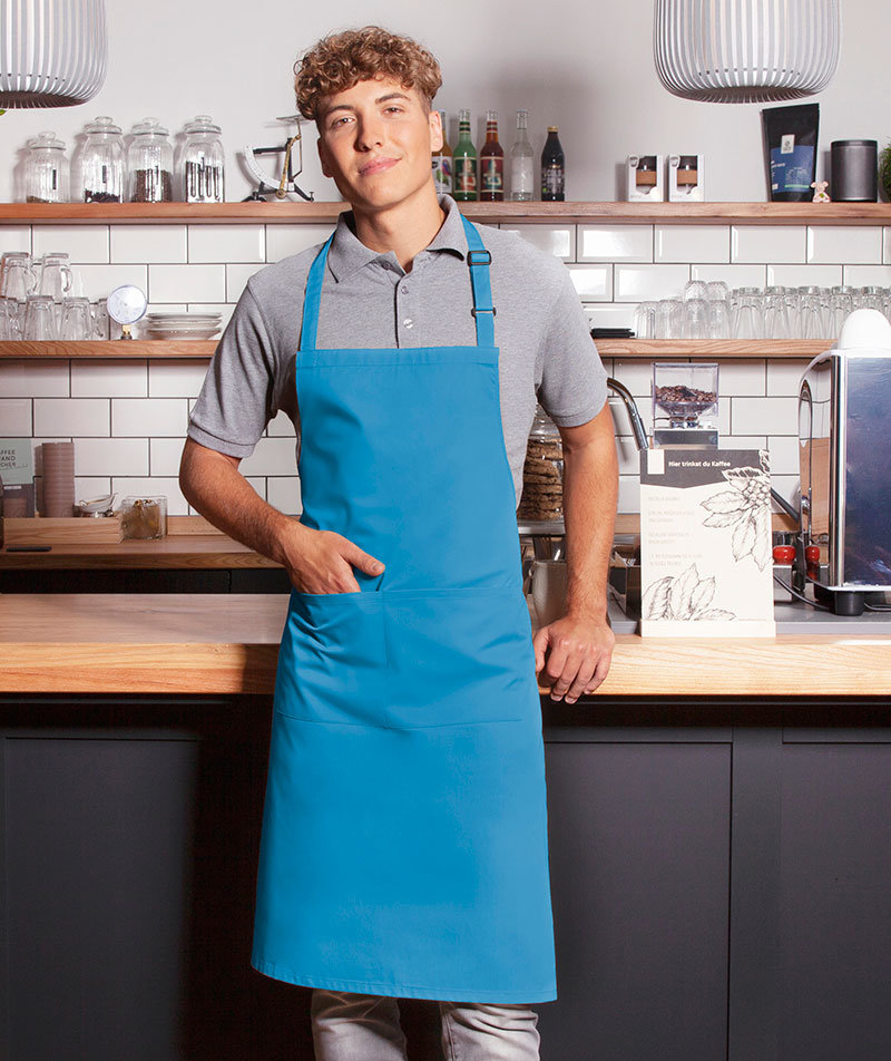 Karlowsky Basic bib apron with pockets, Turquoise