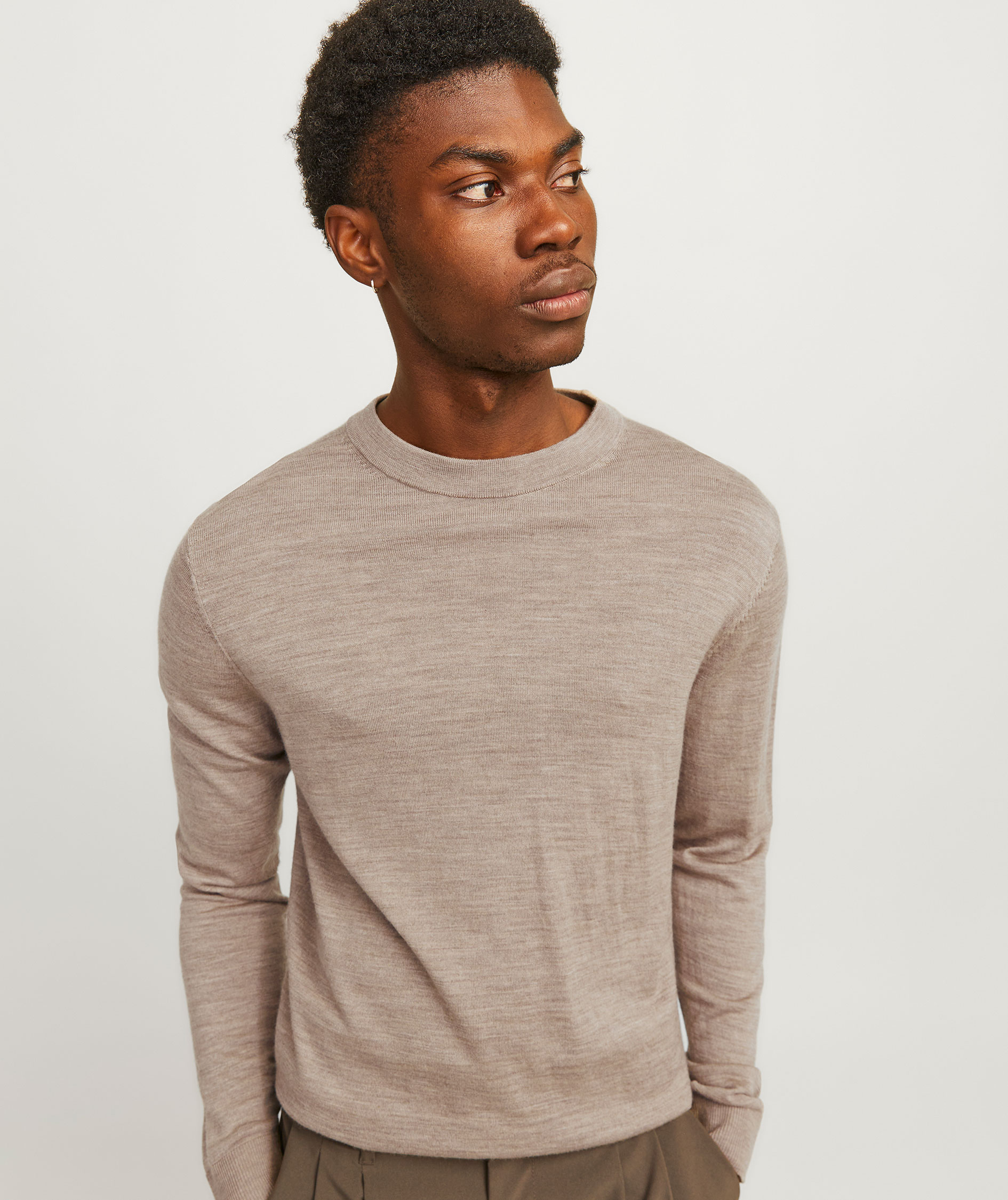 Jack & Jones Premium JPRCCMERINO stickad tr&ouml;ja med merinoull, Greige Melange, large image number 3