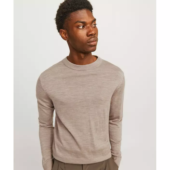 Jack & Jones Premium JPRCCMERINO stickad tröja med merinoull, Greige Melange, large image number 3