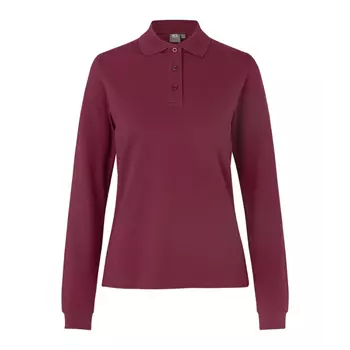 ID long-sleeved women's polo shirt with stretch, Bordeaux