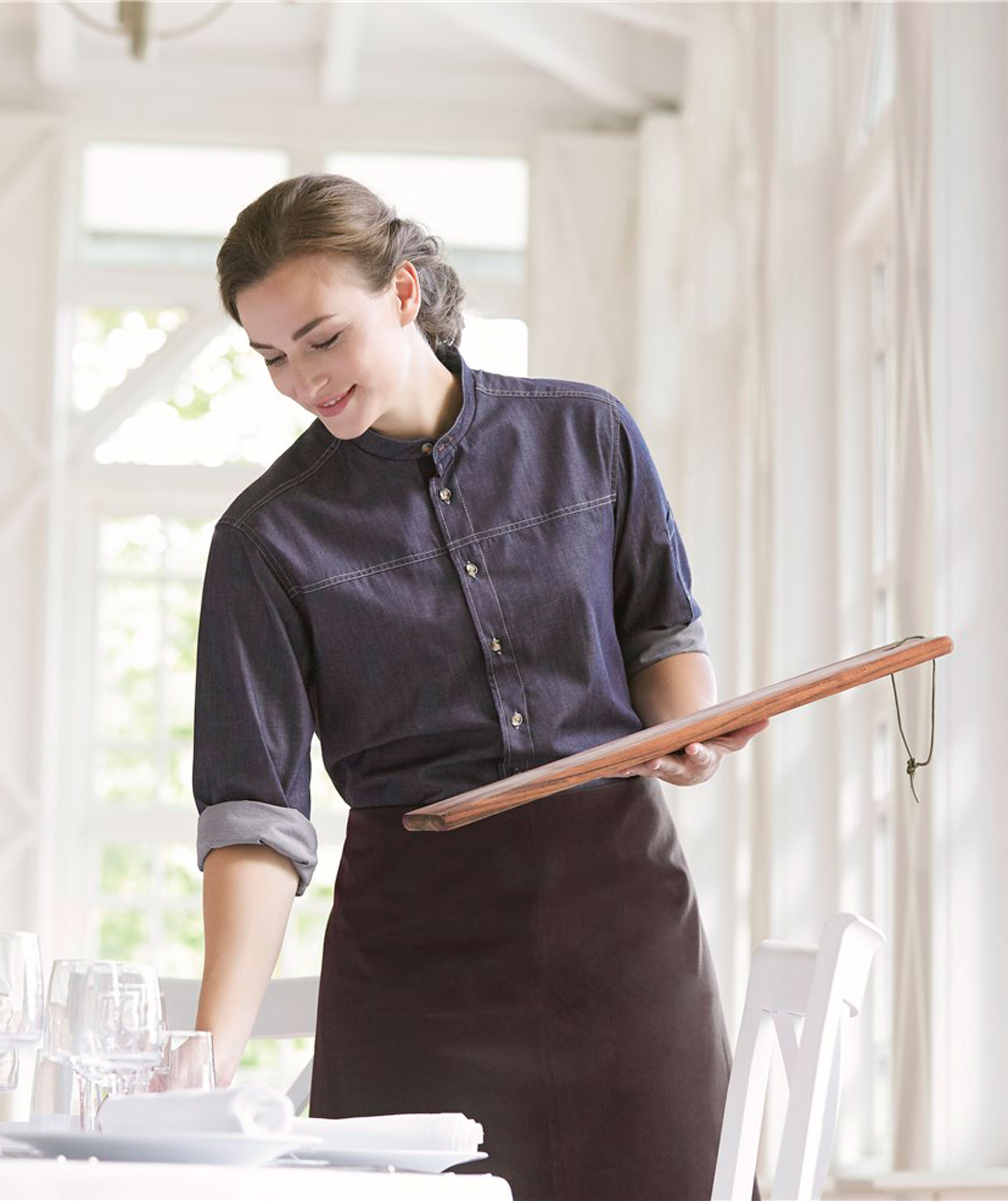 Kentaur modern fit chefs shirt/server shirt, Dark Ocean