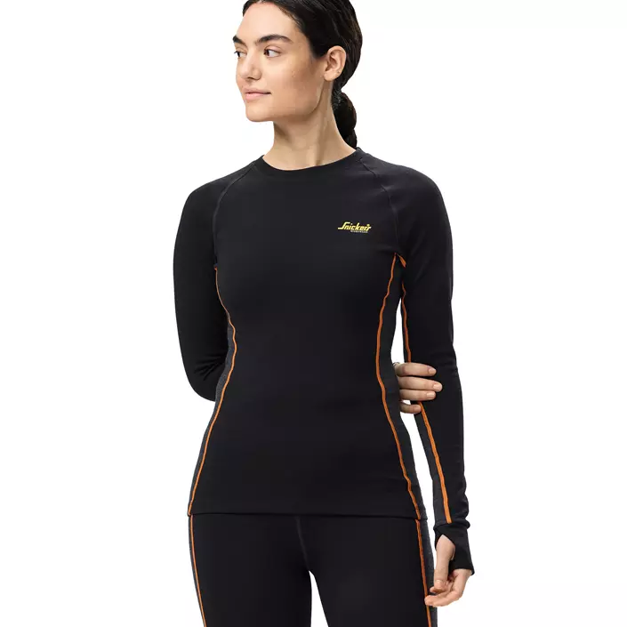 Snickers underställströja med merinoull 9470 dam, Black/Anthracite Melange, large image number 1