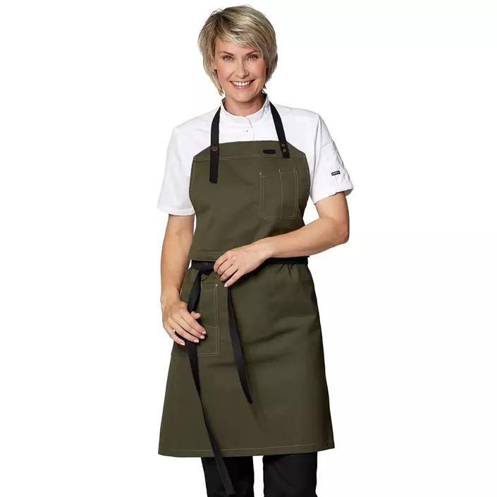 Kentaur Raw bib apron with pockets, Olive Green, Olive Green, large image number 1