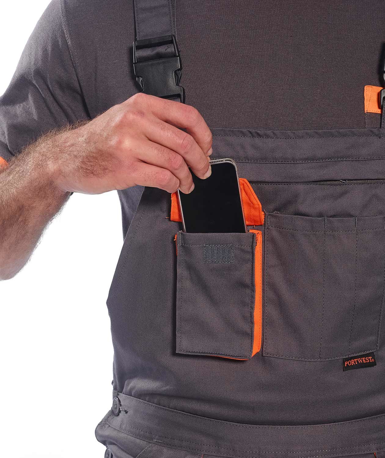 Portwest Texo work bib and braces, Grey/orange, large image number 3