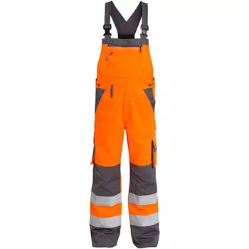 Engel work bib and brace trousers, Hi-vis orange/Grey
